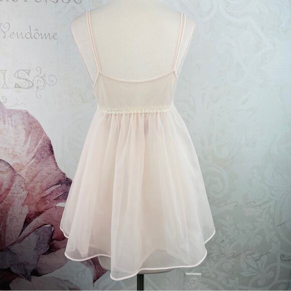 Vintage Negligee Nighty Sheer Soft Pink with Off White Lace - Picture 6 of 12